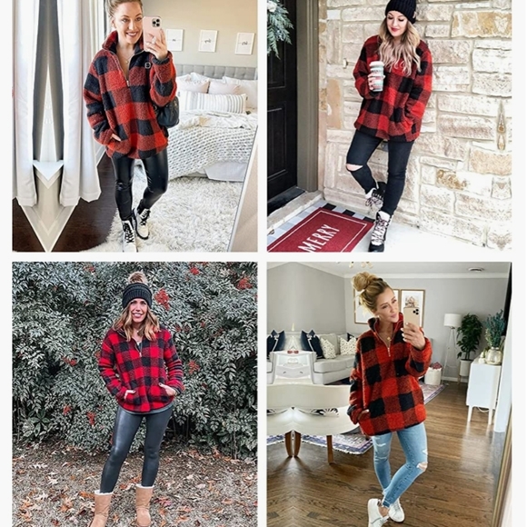 🔥 Sherpa Pullover Quarter Zip Long Sleeve Fluffy Soft Fleece Jackets Sweaters - Picture 3 of 5